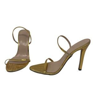 Elegant Stiletto‎ Heeled Sandals Womens 39 Gold Metallic Strappy Party Evening